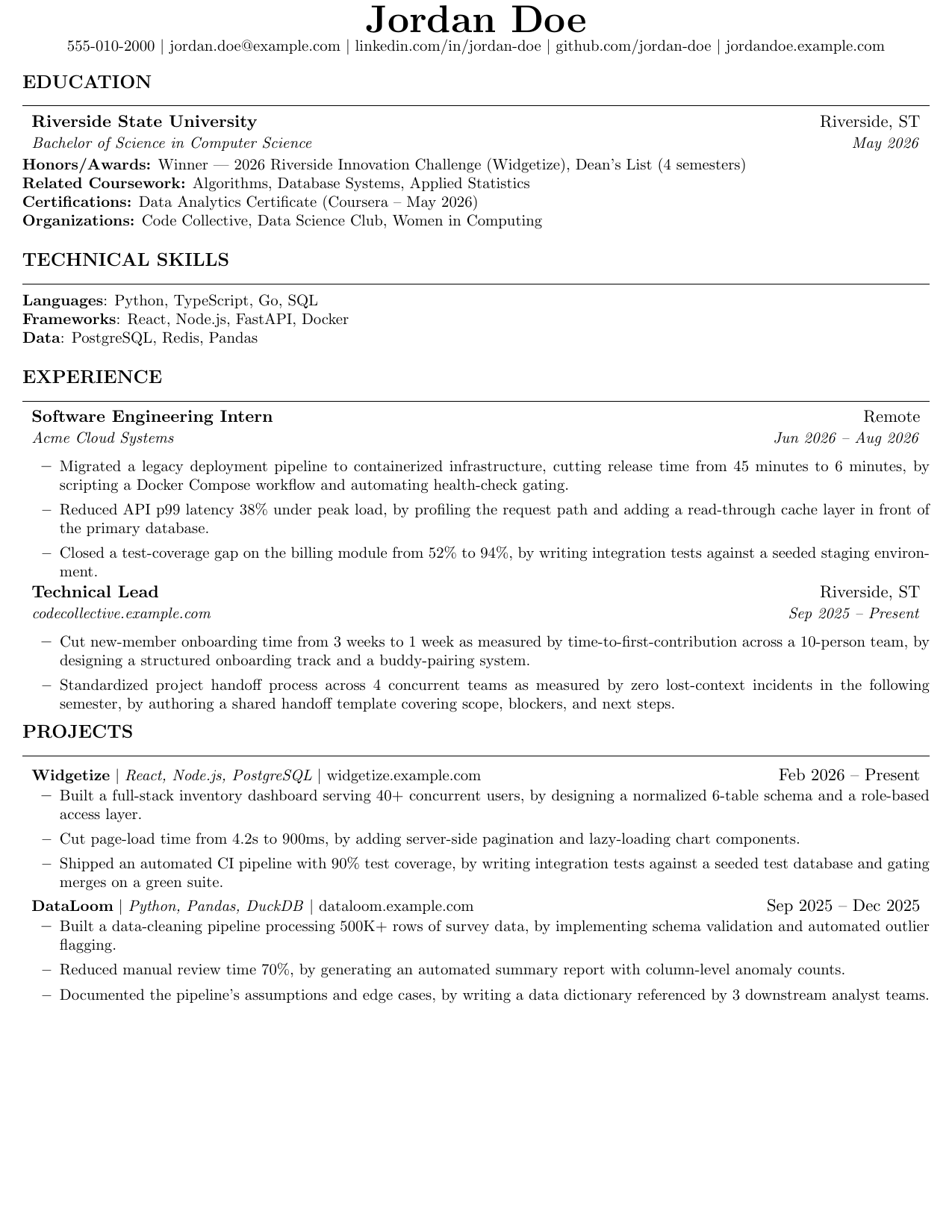 Preview of the ats variant example resume